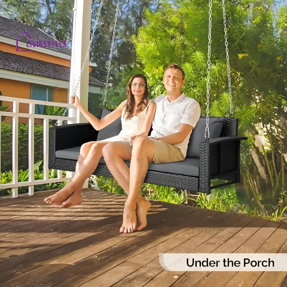 Vito Three Seater Hanging Swing Without Stand For Balcony Garden Swing (Black) - Swings