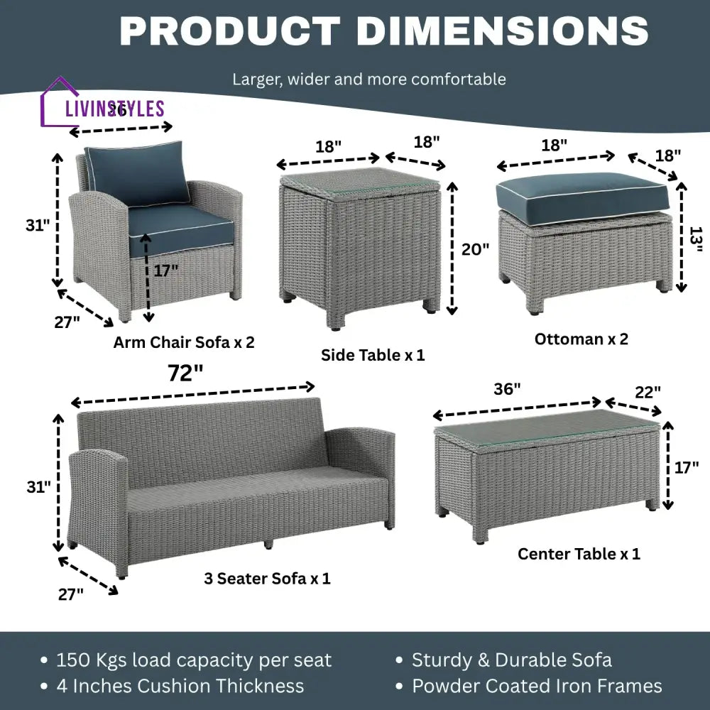 Vittoria 7 Piece Outdoor Wicker Conversation Furniture Set - Sofa Set