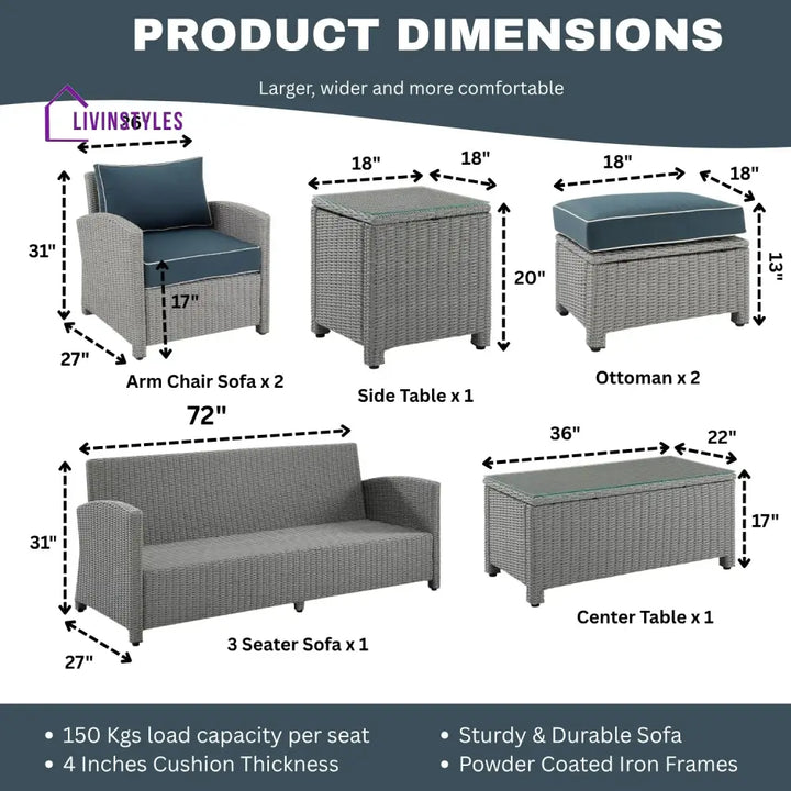 Vittoria 7 Piece Outdoor Wicker Conversation Furniture Set - Sofa Set
