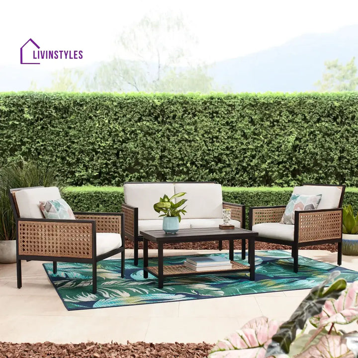 Vizoly Outdoor Garden Balcony Sofa Set 2 Seater 2 Single seater and 1 Center Table Set (Brown) - Sofa Sets