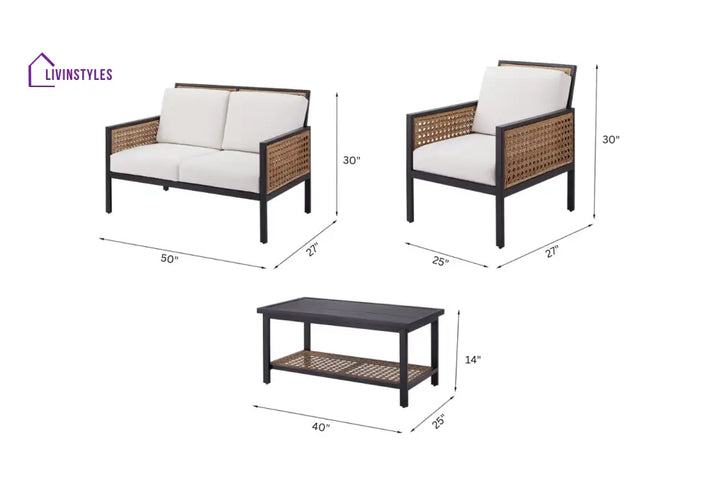Vizoly Outdoor Garden Balcony Sofa Set 2 Seater 2 Single seater and 1 Center Table Set (Brown) - Sofa Sets