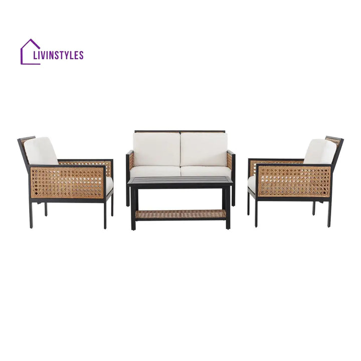 Vizoly Outdoor Garden Balcony Sofa Set 2 Seater 2 Single seater and 1 Center Table Set (Brown) - Sofa Sets