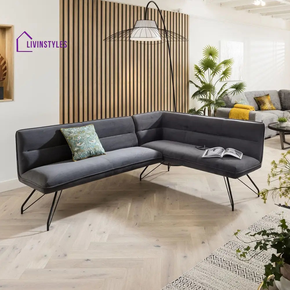 Vladilena Ceramic Marble Corner Bench Dining Set Grey LT Dining Room / Dining Sets