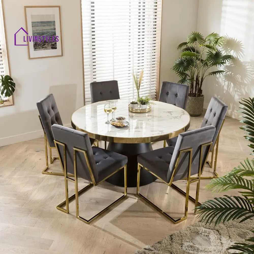 Vladilena Round Dining Table White Ceramic Marble Effect Top Dining Room / Dining Tables