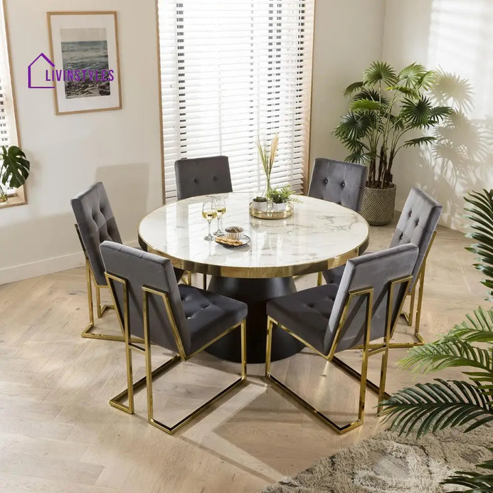Vladilena Round Dining Table White Ceramic Marble Effect Top Dining Room / Dining Tables