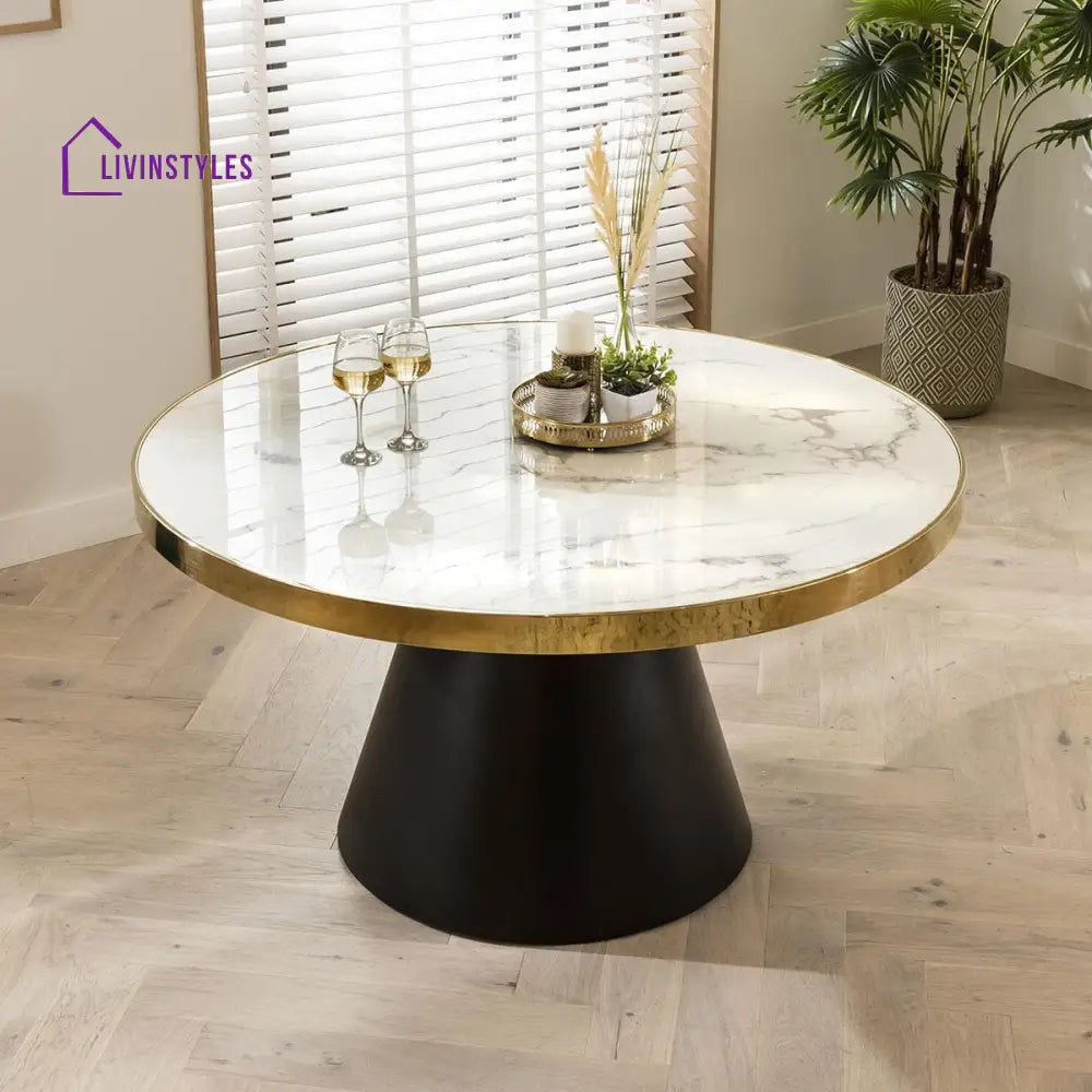 Vladilena Round Dining Table White Ceramic Marble Effect Top Dining Room / Dining Tables