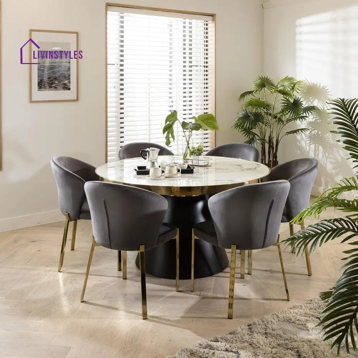 Vladilena Round Dining Table White Ceramic Marble Effect Top Dining Room / Dining Tables