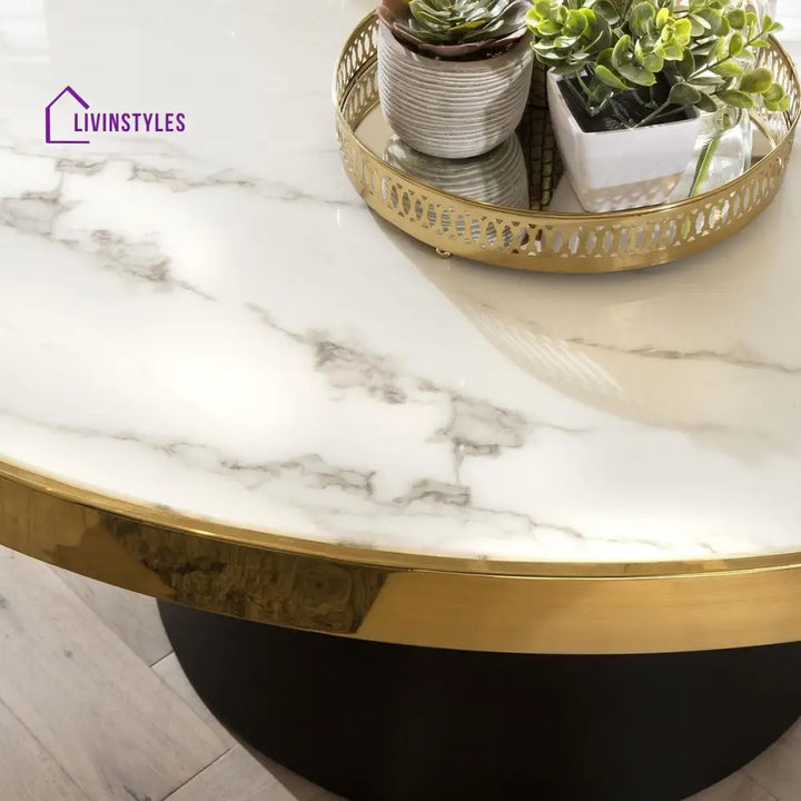 Vladilena Round Dining Table White Ceramic Marble Effect Top Dining Room / Dining Tables