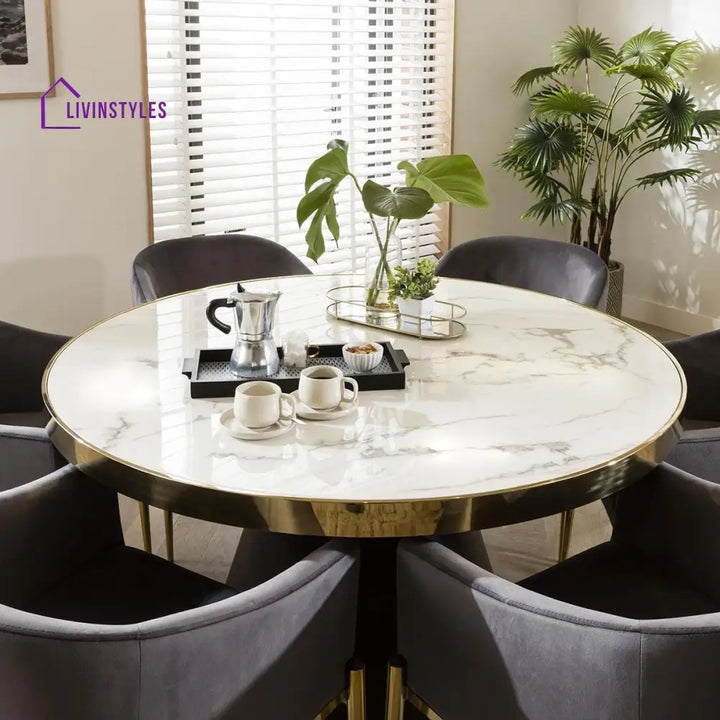 Vladilena Round Dining Table White Ceramic Marble Effect Top Dining Room / Dining Tables