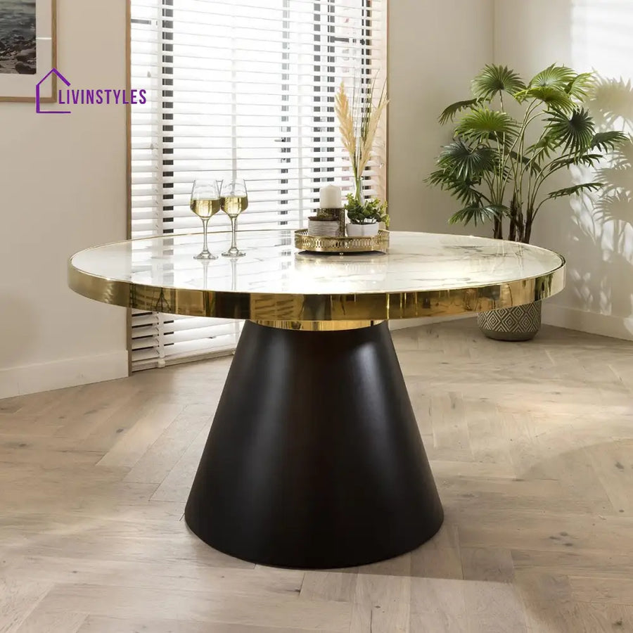 Vladilena Round Dining Table White Ceramic Marble Effect Top Dining Room / Dining Tables