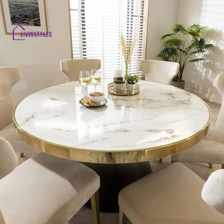 Vladilena Round Dining Table White Ceramic Marble Effect Top Dining Room / Dining Tables