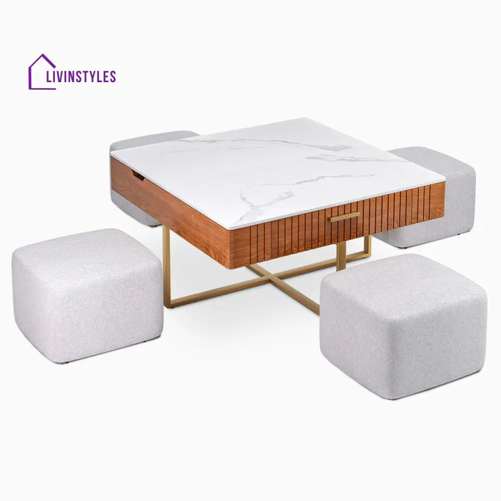 Vladimir Nesting Centre Tables with Seating | Wooden Coffee Table for Living Room Centre Tables