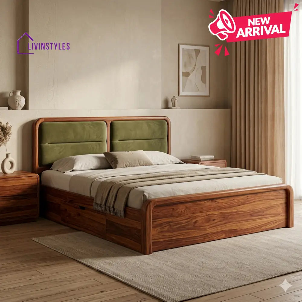 Vladimir Premium Sheesham Wood Bed with Velvet Headboard