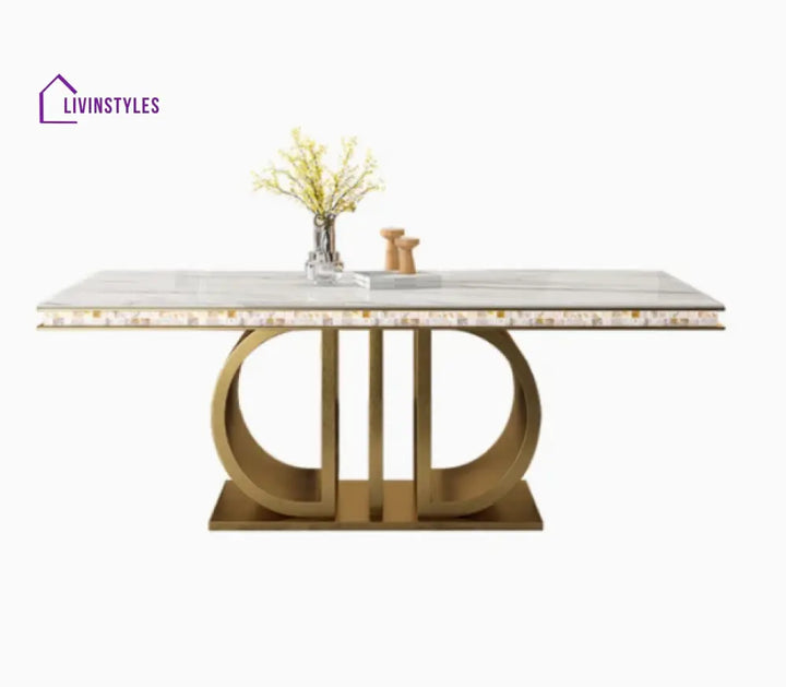 Vladislava Luxurious Gold Stainless Steel Marble Dining Table