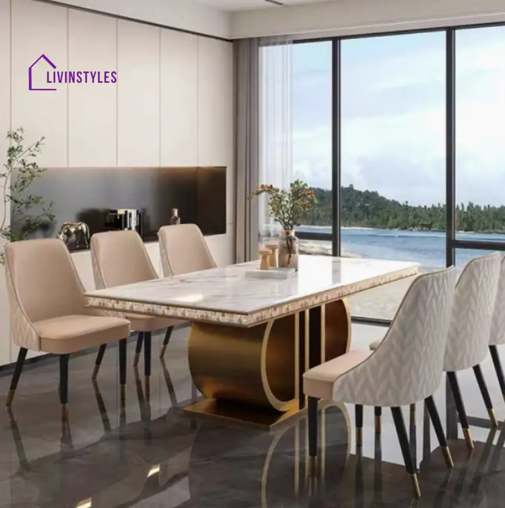 Vladislava Luxurious Gold Stainless Steel Marble Dining Table