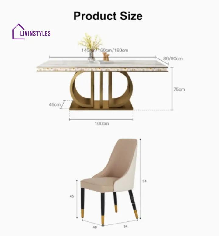 Vladislava Luxurious Gold Stainless Steel Marble Dining Table
