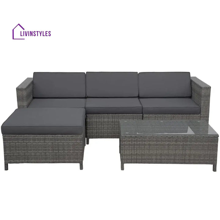 Voigt Outdoor Patio Sofa Set 3 single Seater 1 ottoman and 1 Center Table Set (Black) - Sofa Sets