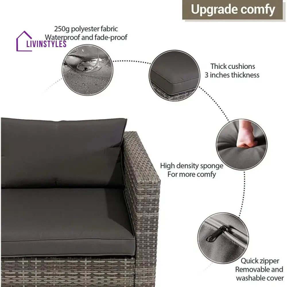 Voigt Outdoor Patio Sofa Set 3 single Seater 1 ottoman and 1 Center Table Set (Black) - Sofa Sets