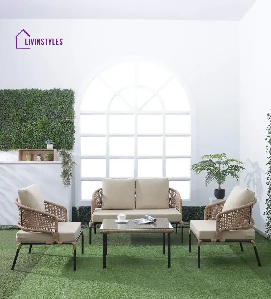 Volker Outdoor Sofa Set 2 Seater 2 Single seater and 1 Center Table (Natural) Braided & Rope - Sofa Sets