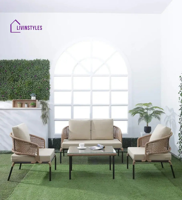 Volker Outdoor Sofa Set 2 Seater 2 Single seater and 1 Center Table (Natural) Braided & Rope - Sofa Sets