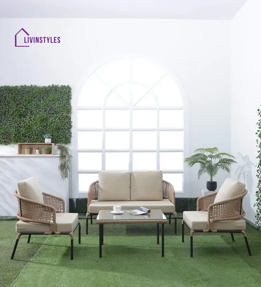 Volker Outdoor Sofa Set 2 Seater 2 Single seater and 1 Center Table (Natural) Braided & Rope - Sofa Sets