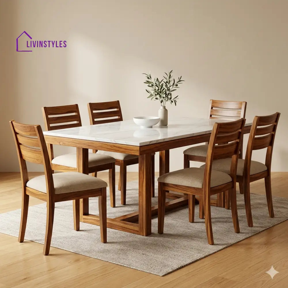 Volkov Solid Sheesham Wood 6 Seater Dining Table Set