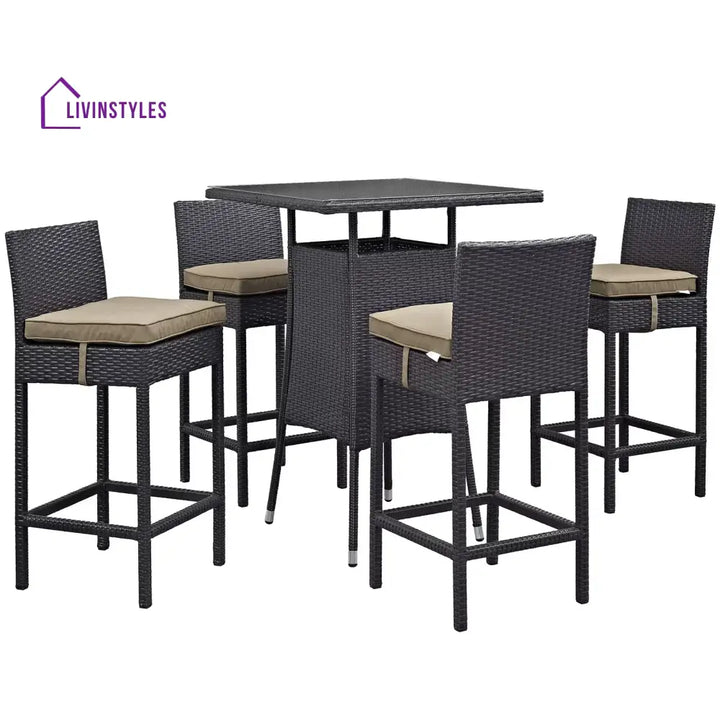 Volta Outdoor Patio Bar Sets 4 Chairs and 1 Table (Dark Brown) - Bar Sets