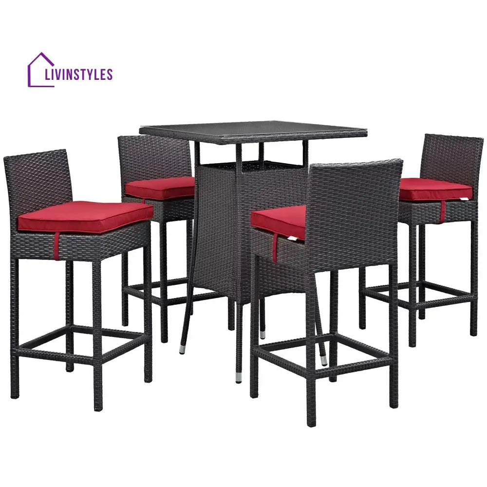 Volta Outdoor Patio Bar Sets 4 Chairs and 1 Table (Dark Brown) - Bar Sets