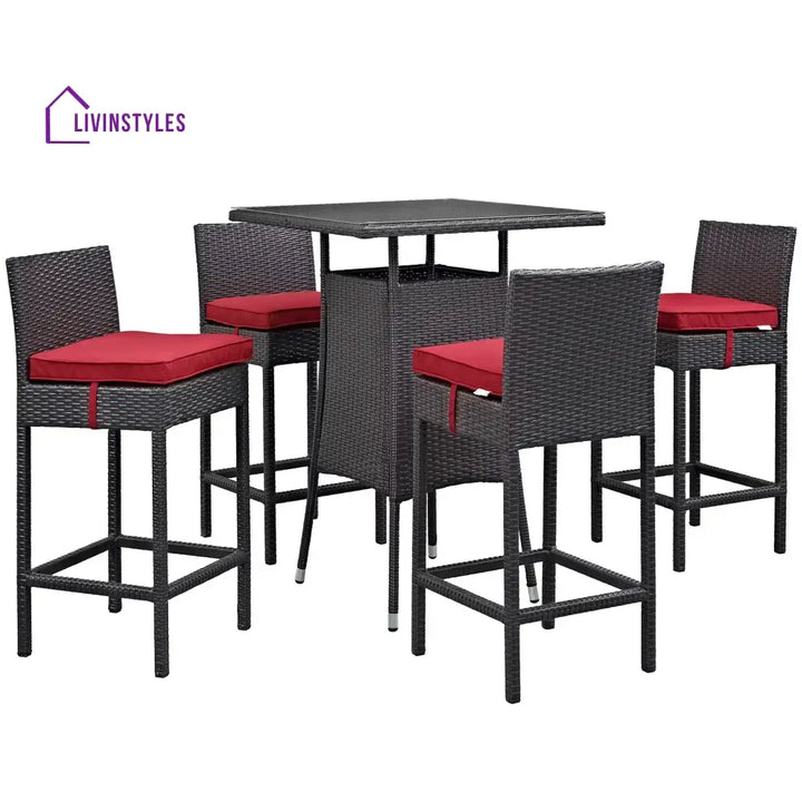 Volta Outdoor Patio Bar Sets 4 Chairs and 1 Table (Dark Brown) - Bar Sets