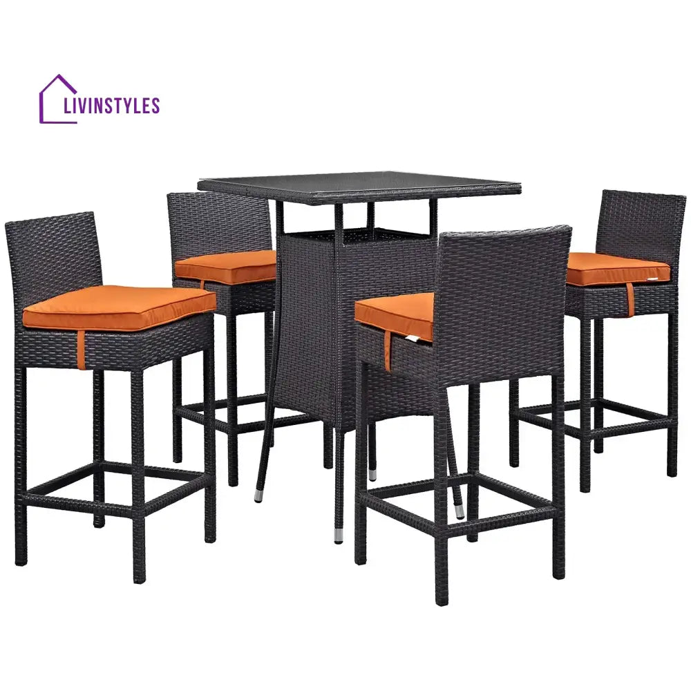 Volta Outdoor Patio Bar Sets 4 Chairs and 1 Table (Dark Brown) - Bar Sets