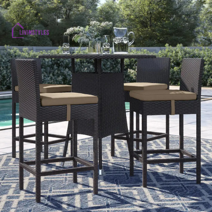 Volta Outdoor Patio Bar Sets 4 Chairs and 1 Table (Dark Brown) - Brown - Bar Sets