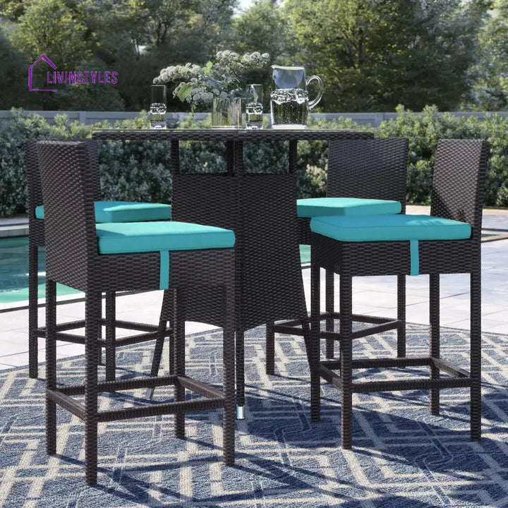 Volta Outdoor Patio Bar Sets 4 Chairs and 1 Table (Dark Brown) - Blue - Bar Sets
