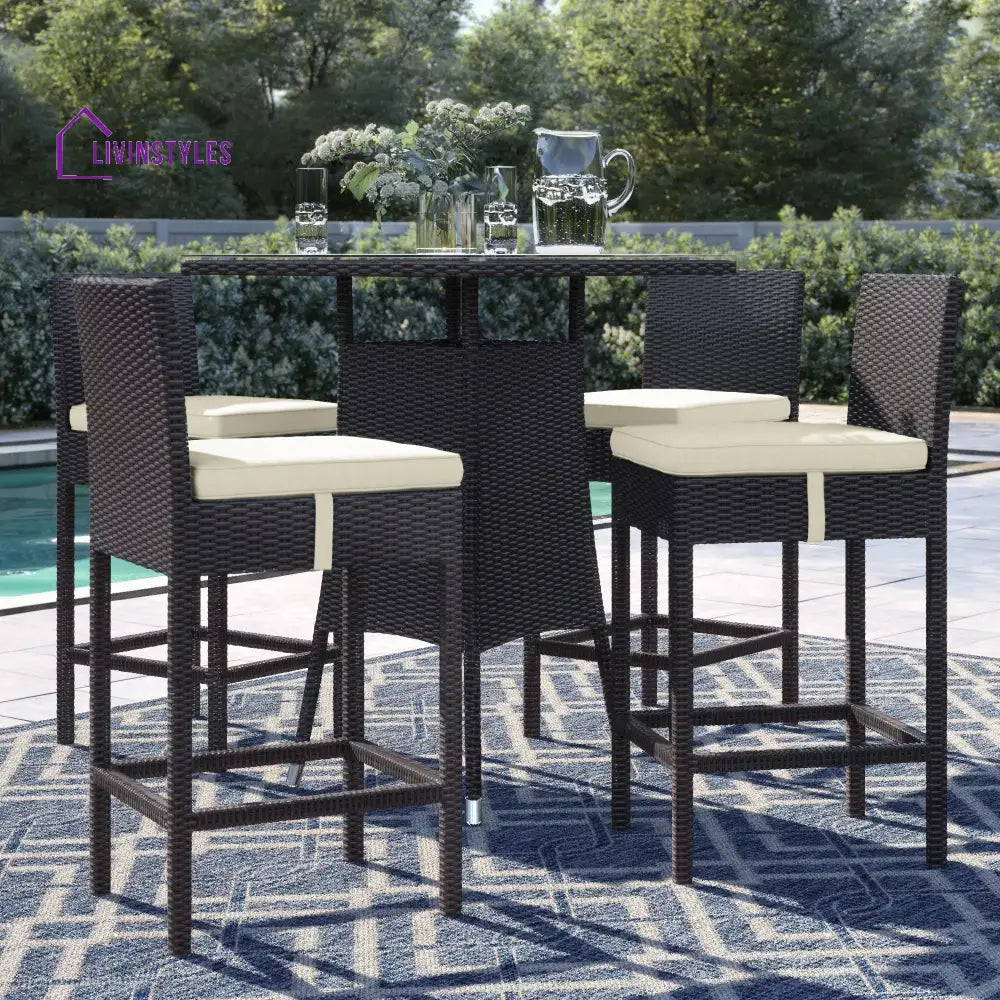 Volta Outdoor Patio Bar Sets 4 Chairs and 1 Table (Dark Brown) - Cream - Bar Sets