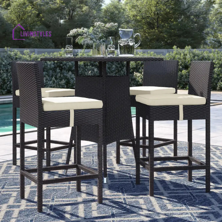 Volta Outdoor Patio Bar Sets 4 Chairs and 1 Table (Dark Brown) - Cream - Bar Sets