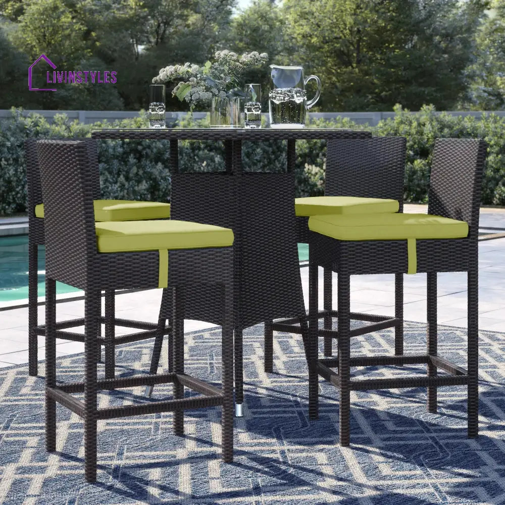 Volta Outdoor Patio Bar Sets 4 Chairs and 1 Table (Dark Brown) - Green - Bar Sets