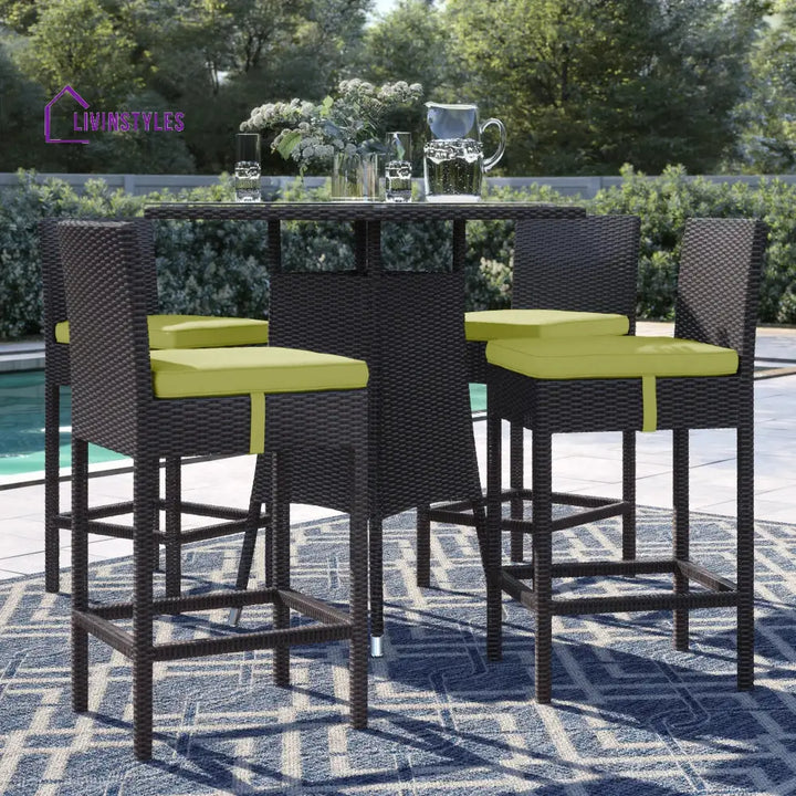 Volta Outdoor Patio Bar Sets 4 Chairs and 1 Table (Dark Brown) - Green - Bar Sets