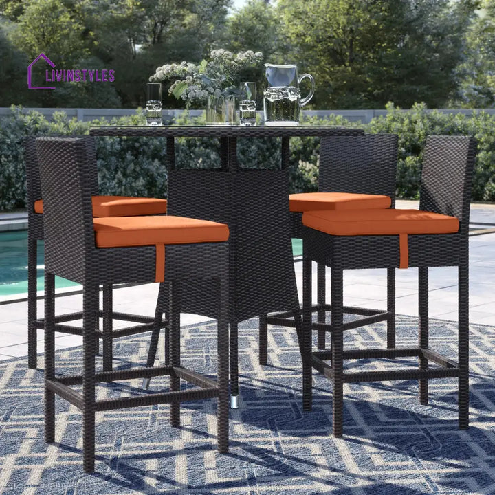 Volta Outdoor Patio Bar Sets 4 Chairs and 1 Table (Dark Brown) - Orange - Bar Sets