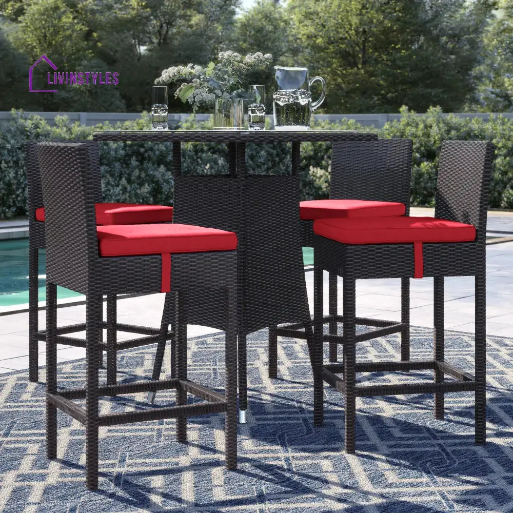 Volta Outdoor Patio Bar Sets 4 Chairs and 1 Table (Dark Brown) - Red - Bar Sets