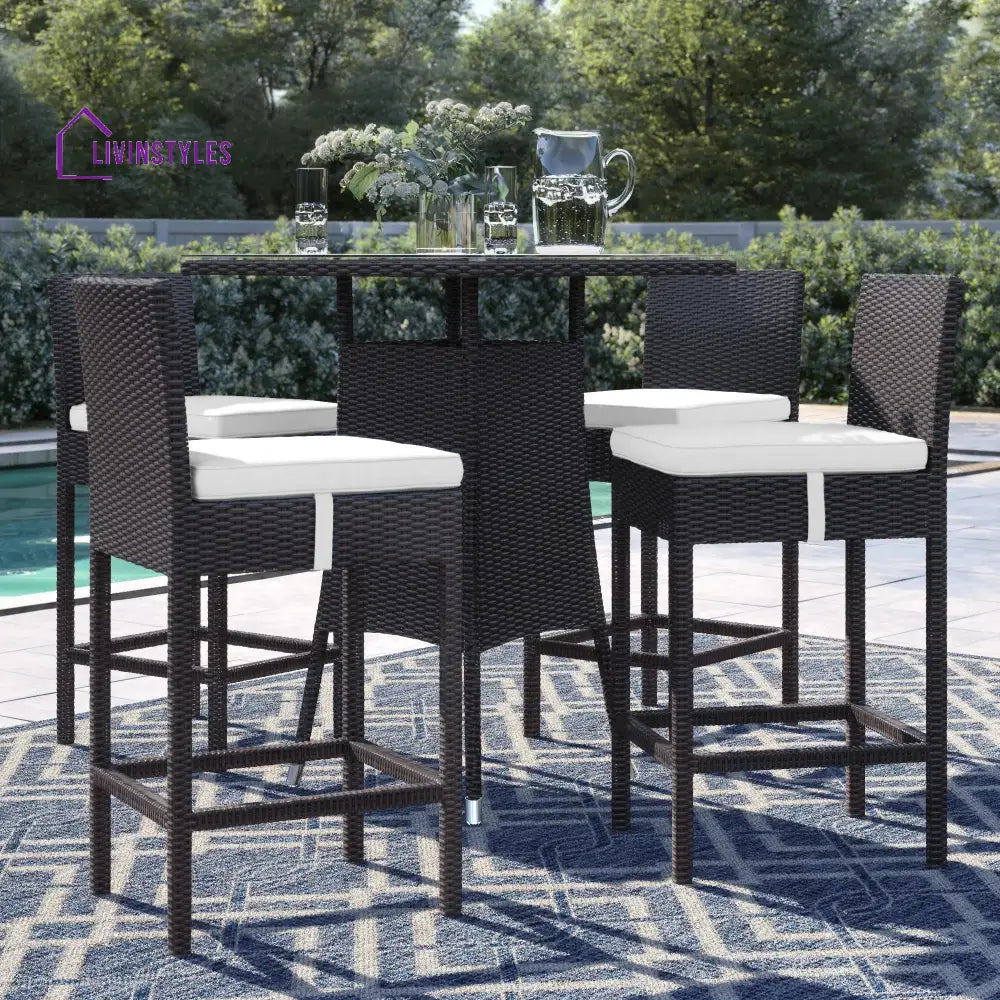 Volta Outdoor Patio Bar Sets 4 Chairs and 1 Table (Dark Brown) - White - Bar Sets