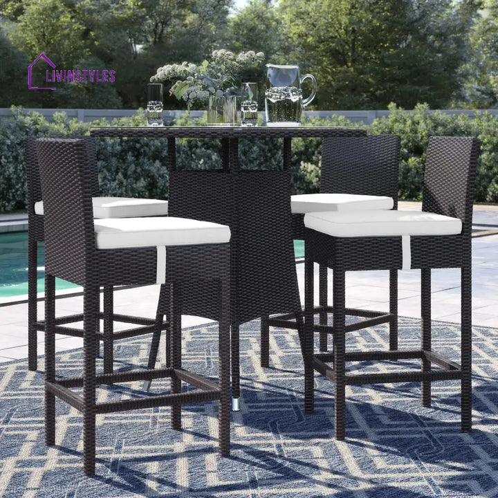 Volta Outdoor Patio Bar Sets 4 Chairs and 1 Table (Dark Brown) - White - Bar Sets