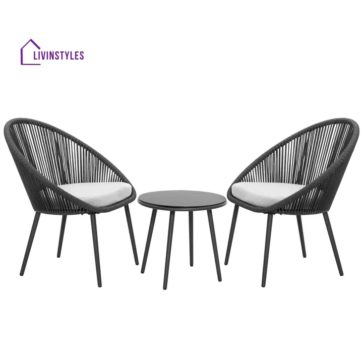 Volta Outdoor Patio Seating Set 2 Chairs and 1 Table Set (Black) Braided & Rope - Coffee Table Sets