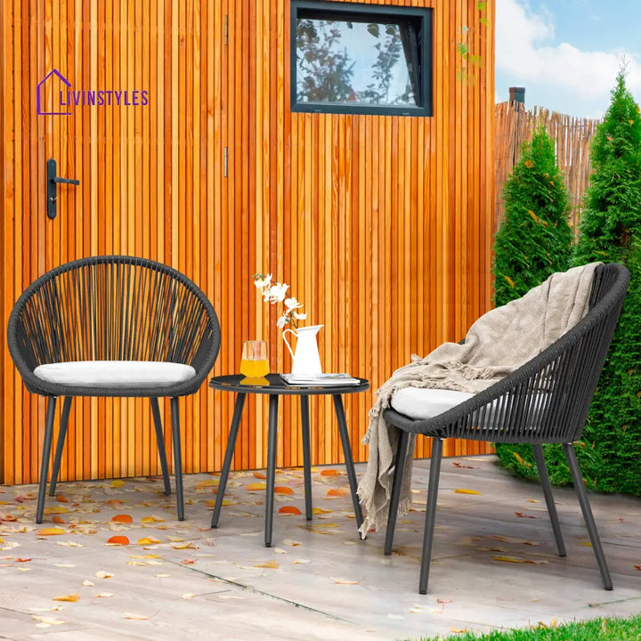 Volta Outdoor Patio Seating Set 2 Chairs and 1 Table Set (Black) Braided & Rope - Coffee Table Sets
