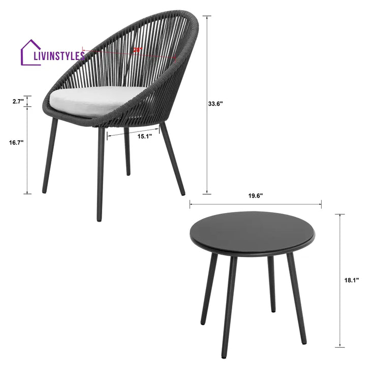 Volta Outdoor Patio Seating Set 2 Chairs and 1 Table Set (Black) Braided & Rope - Coffee Table Sets