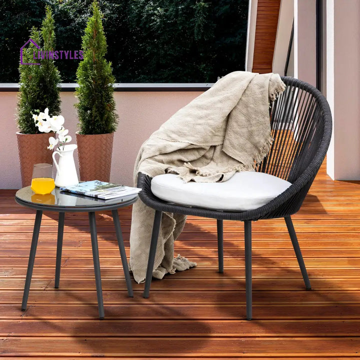 Volta Outdoor Patio Seating Set 2 Chairs and 1 Table Set (Black) Braided & Rope - Coffee Table Sets