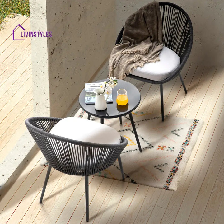 Volta Outdoor Patio Seating Set 2 Chairs and 1 Table Set (Black) Braided & Rope - Coffee Table Sets