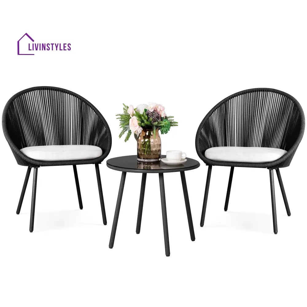 Volta Outdoor Patio Seating Set 2 Chairs and 1 Table Set (Black) Braided & Rope - Coffee Table Sets
