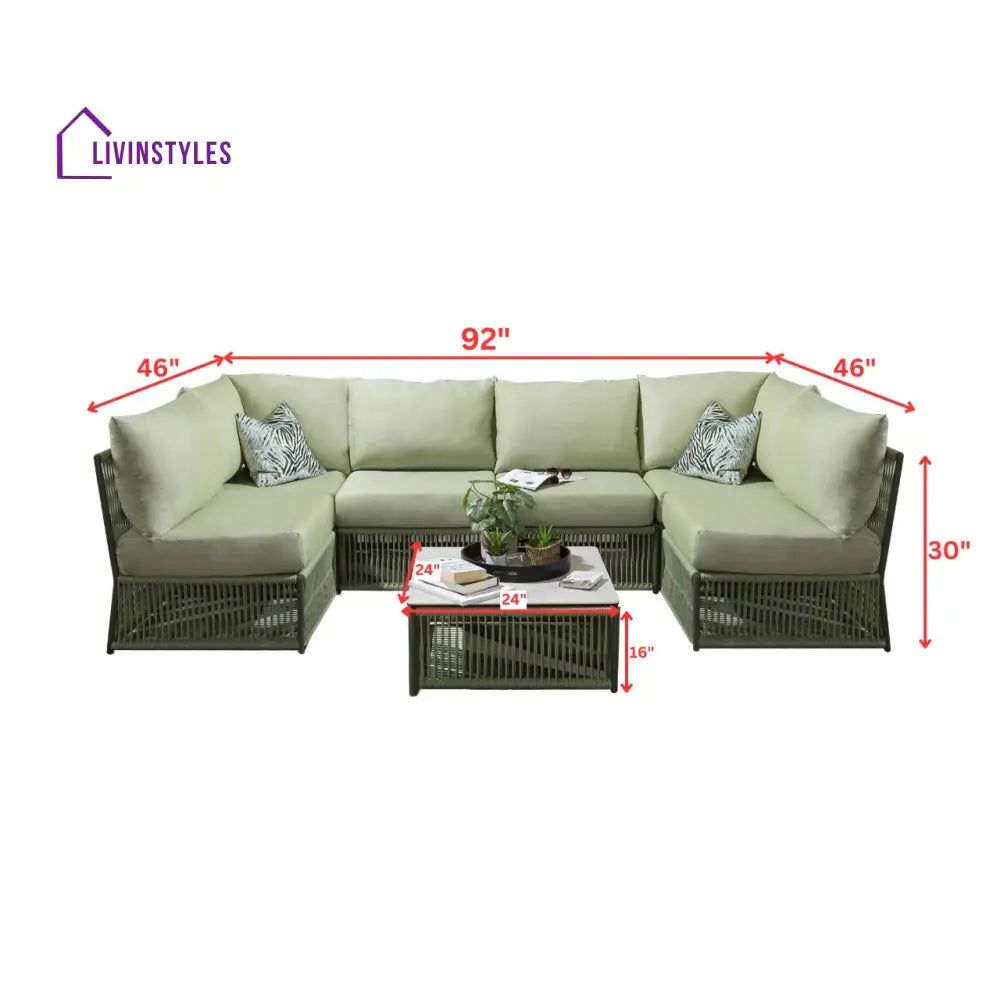 Vonnegut Outdoor Sofa Set 6 Seater and 1 Center Table Set (Green) Braided & Rope - Sofa Sets
