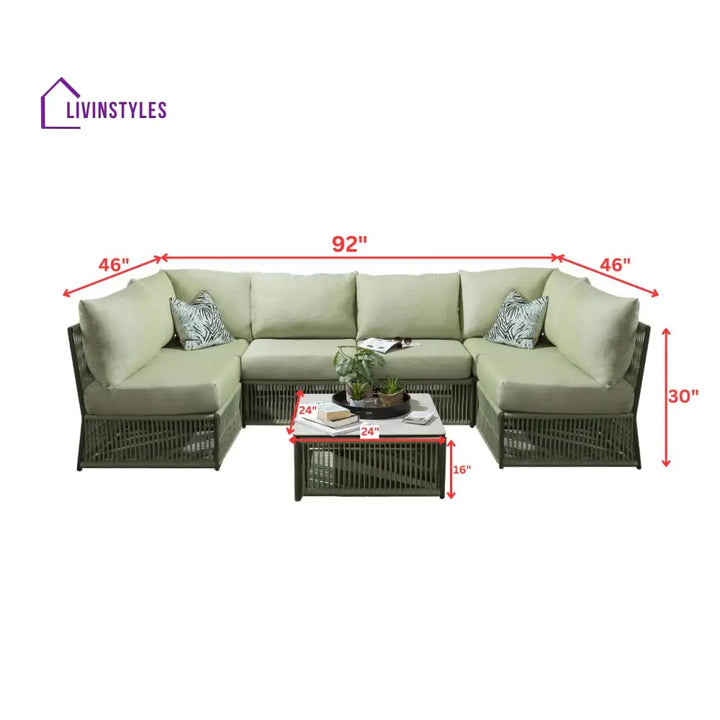 Vonnegut Outdoor Sofa Set 6 Seater and 1 Center Table Set (Green) Braided & Rope - Sofa Sets