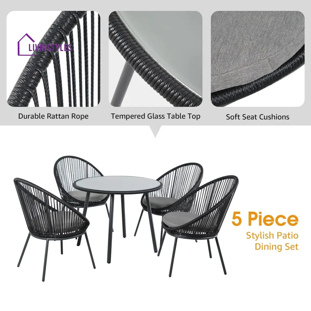 Votion Outdoor Patio Seating Set 4 Chairs and 1 Table Set (Black) - Coffee Table Sets