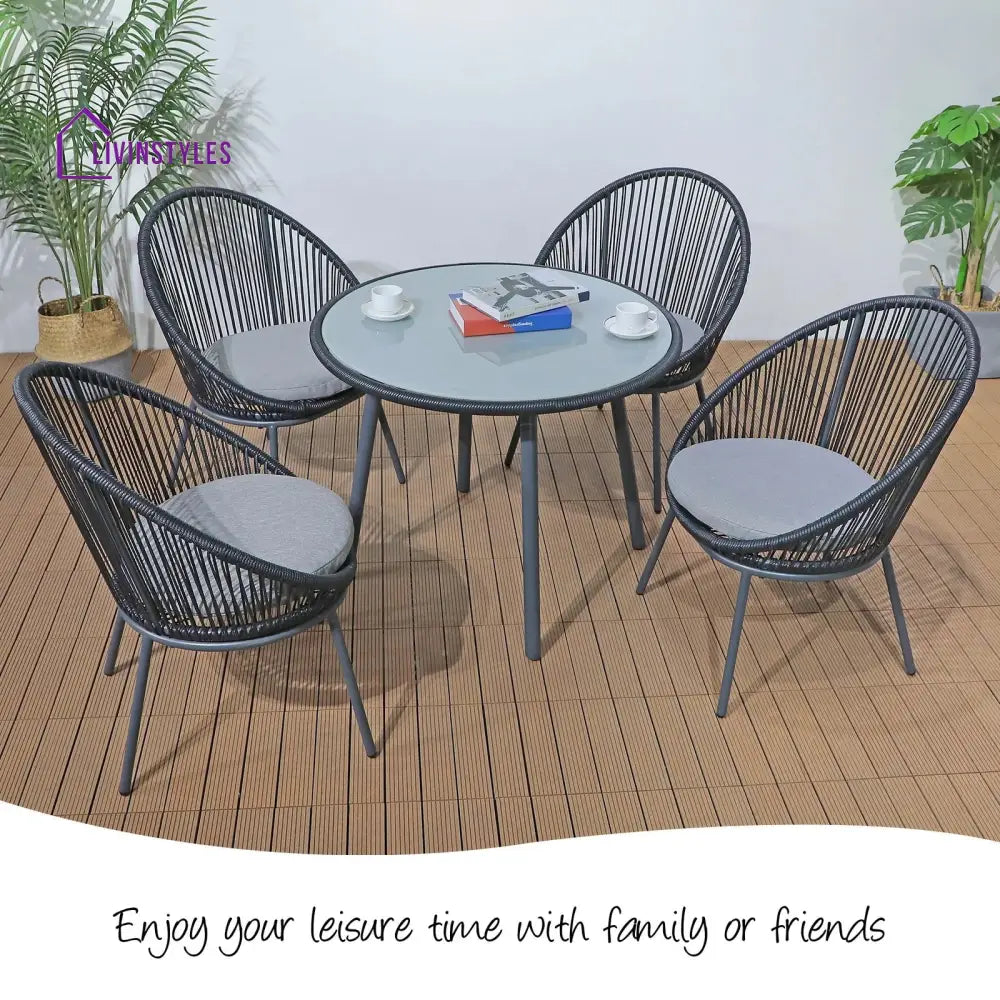 Votion Outdoor Patio Seating Set 4 Chairs and 1 Table Set (Black) - Coffee Table Sets